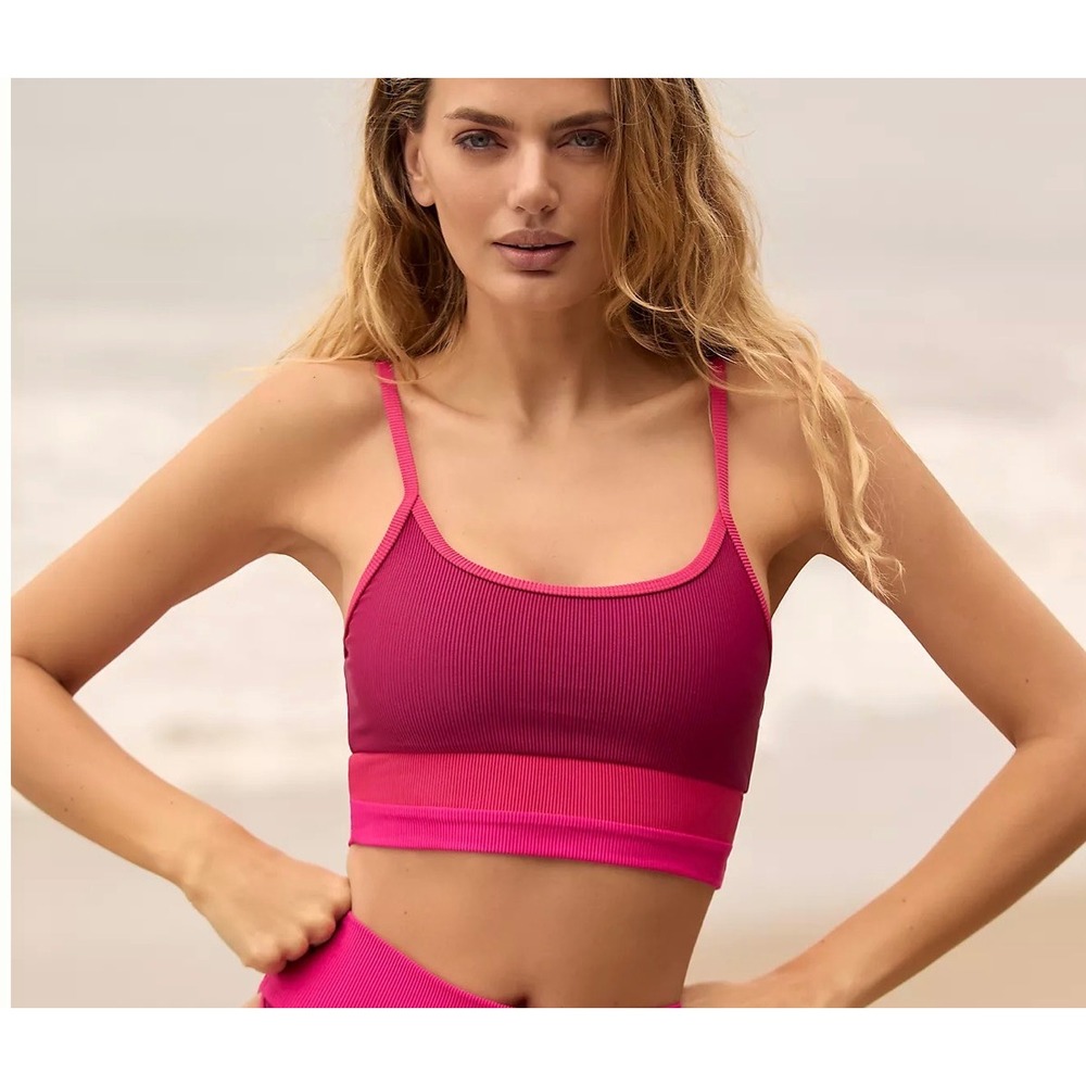 Beach Riot Sorbet Ribbed Colorblock Crop Top Pink Magenta NWT Large